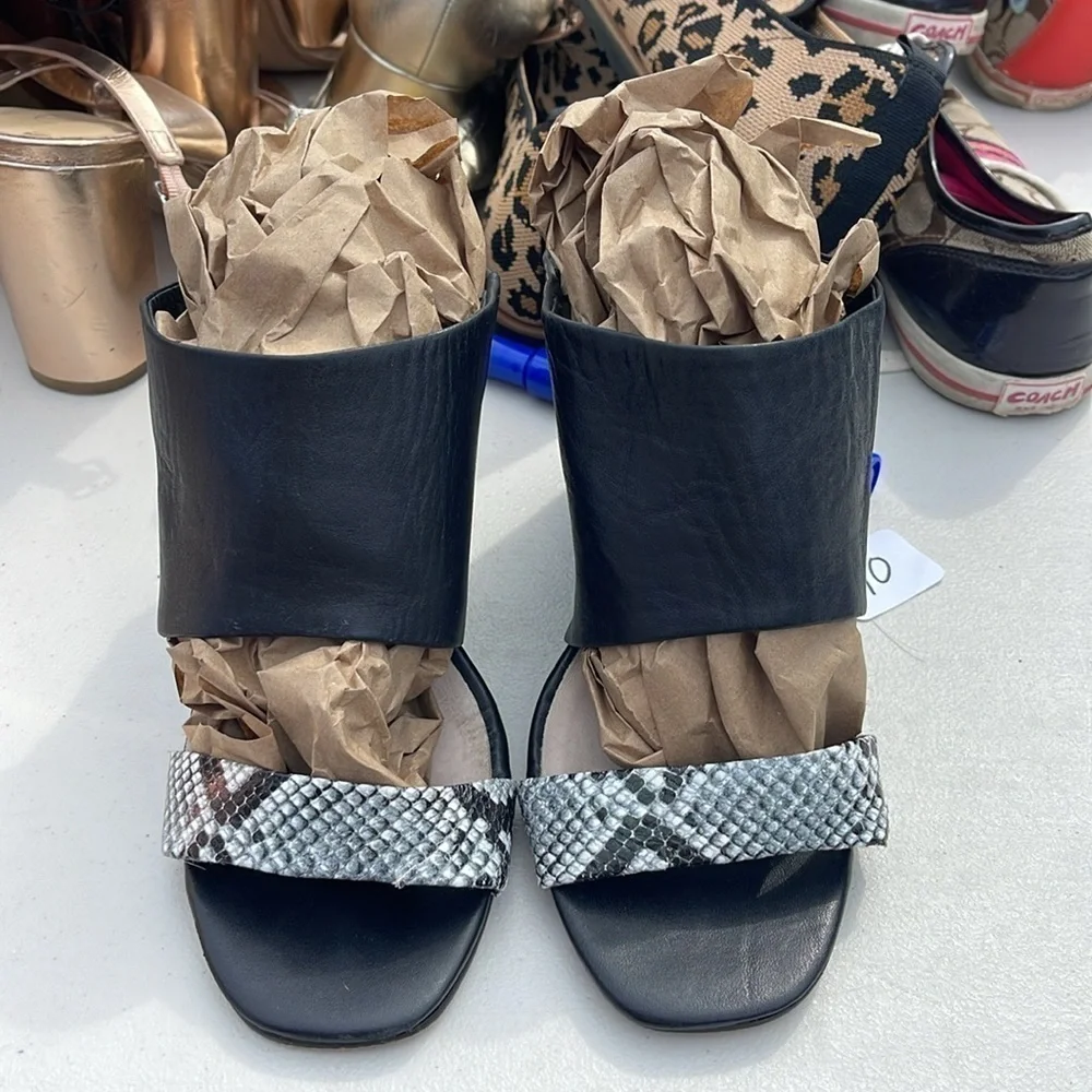 Snake Skin and Black leather wedges